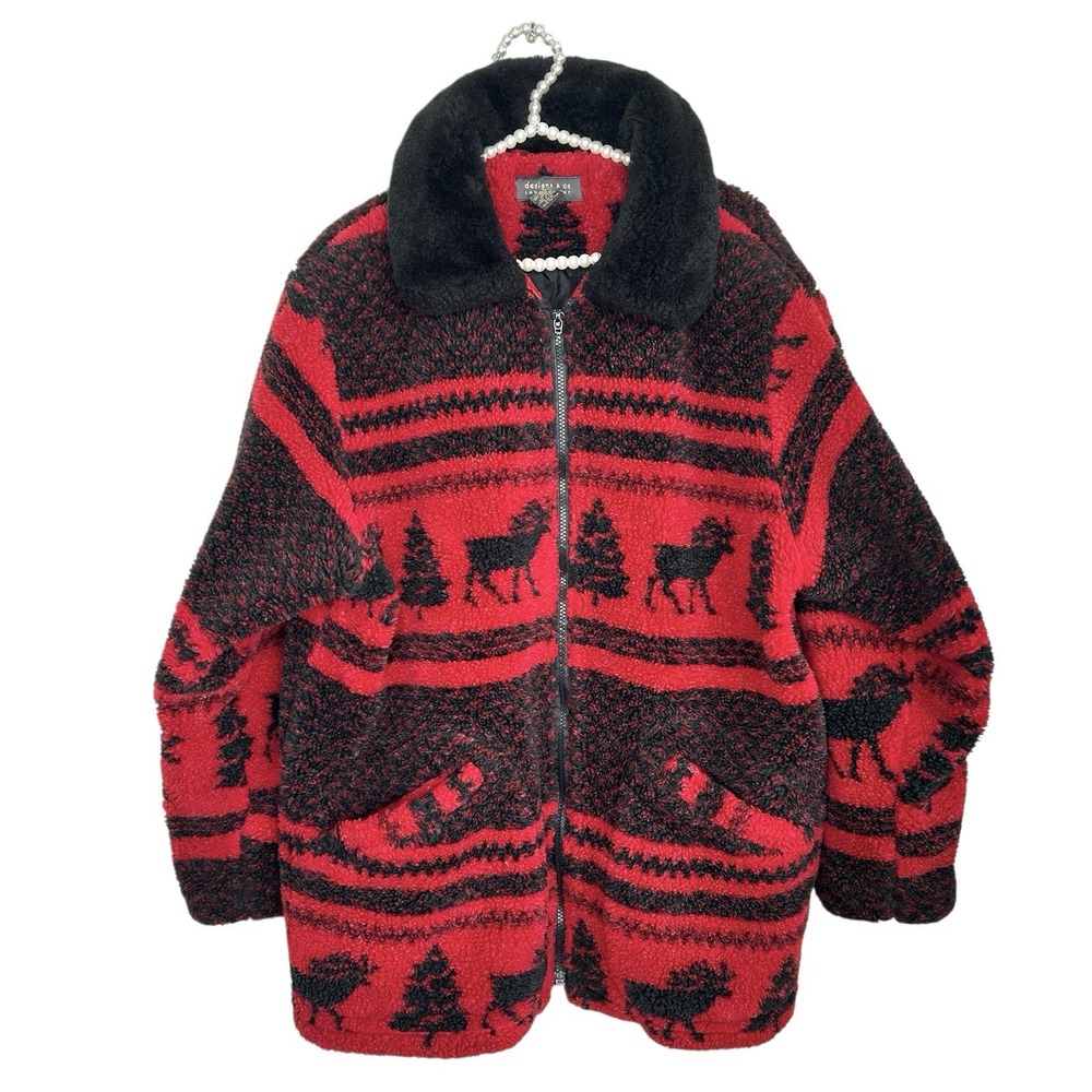 Southwestern‎ Oversize Fleece Jacket Womens 14/16 Cozy Ski Full Zip Cabin Red